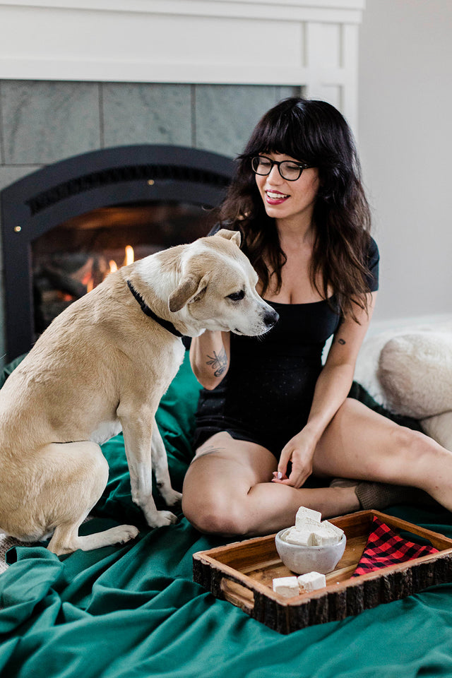 founder of gourmet marshmallow company alexx shuman with her dog